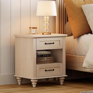 WAMPAT Beige Side Table with Charging Station